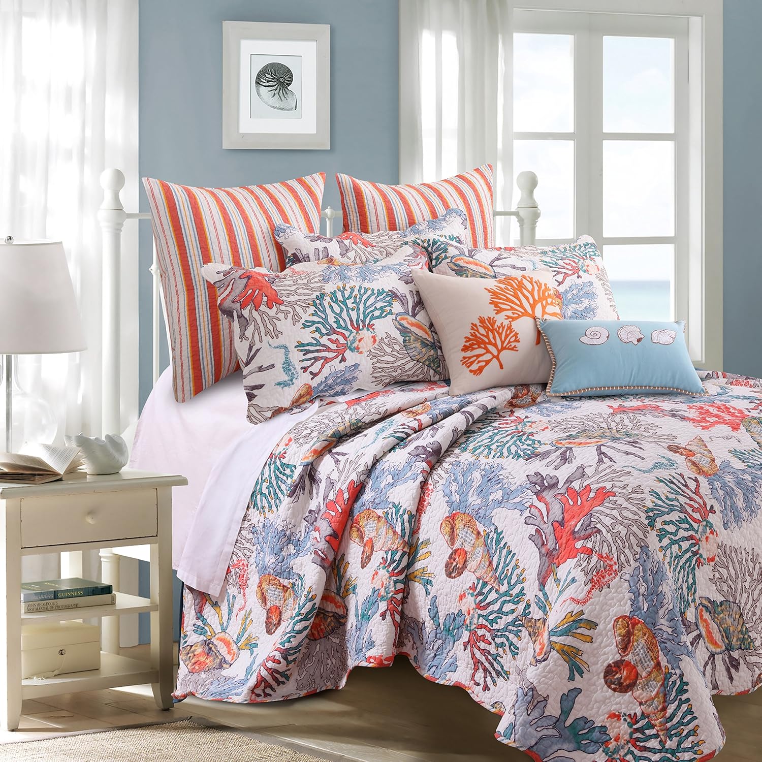 4 Piece Twin, Global Coastal Patchwork Pattern Quilt Set