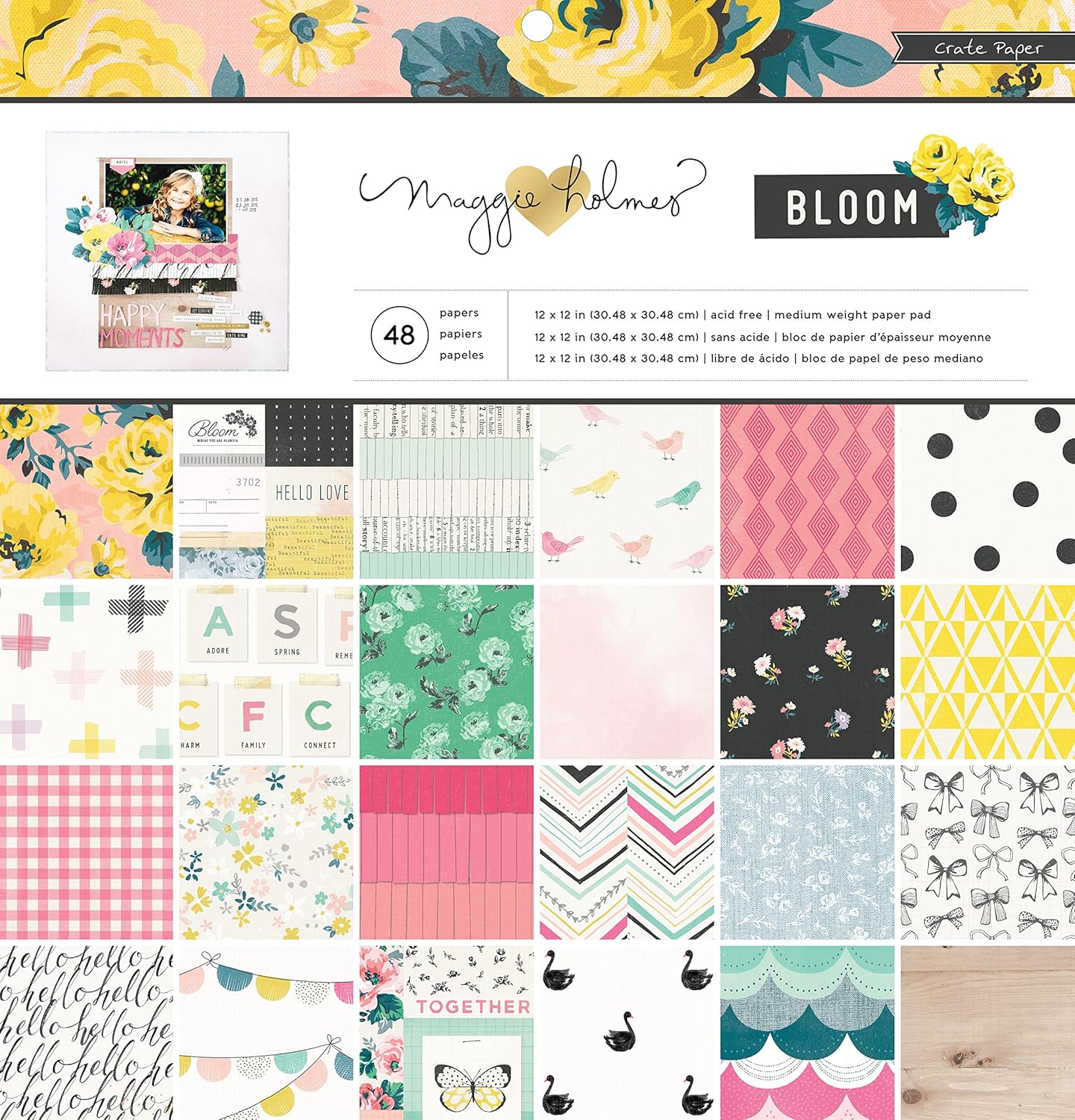 American Crafts Crate Paper Maggie Holmes Bloom 36 Sheet Paper Pad, 12 by 12"