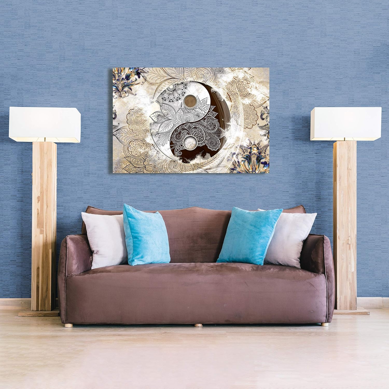 Arte stile etnico yin e yang 120x80cm Quadro moderno su tela montato su telaio in legno di 1