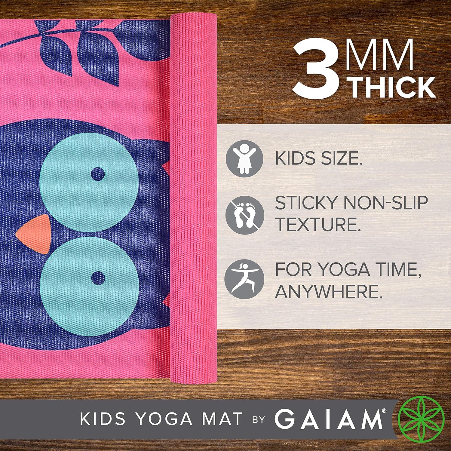 Gaiam Kids Yoga Mat Exercise Mat, Yoga for Kids with Fun Prints - Playtime for Babies, Active & Calm Toddlers and Young Children, Owl, 3mm : Sports & Outdoors