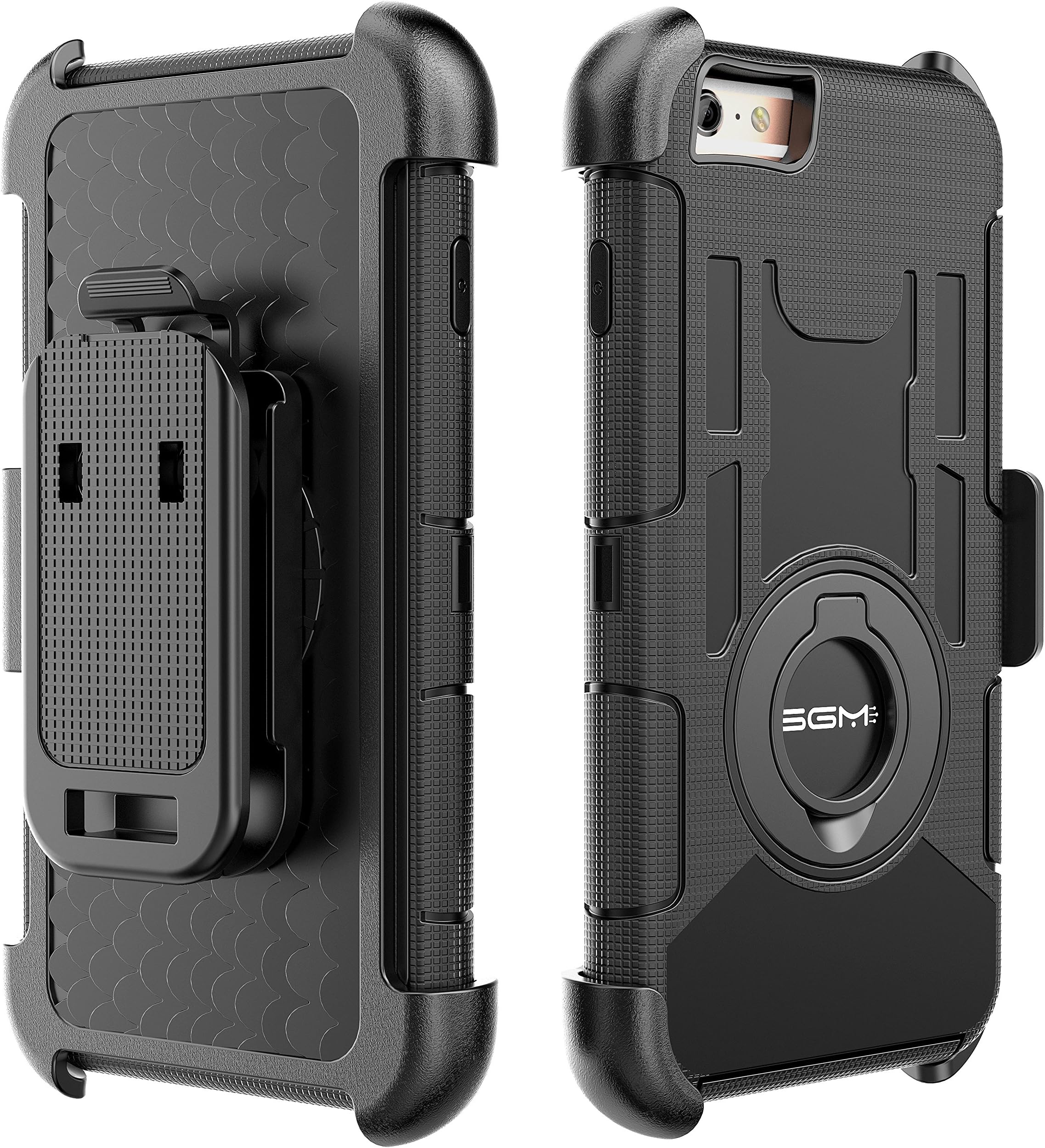iPhone 6s Plus Case, iPhone 6s Plus Holster case, SGM (TM) Hybrid Combo Armor Protective Defender Case with Kickstand + Belt Clip Holster For Apple iPhone 6S Plus / iPhone 6 Plus (Black)