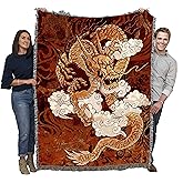 Pure Country Weavers Golden Dragon Blanket by Brad Simpson - Gift Fantasy Tapestry Throw Woven from Cotton - Made in The USA (72x54)