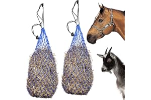 Majestic Ally 2 pcs Ultra Slow Feed 1.5"x1.5" Holes 40” Hay Net for Horses and livestocks (Royal Blue)
