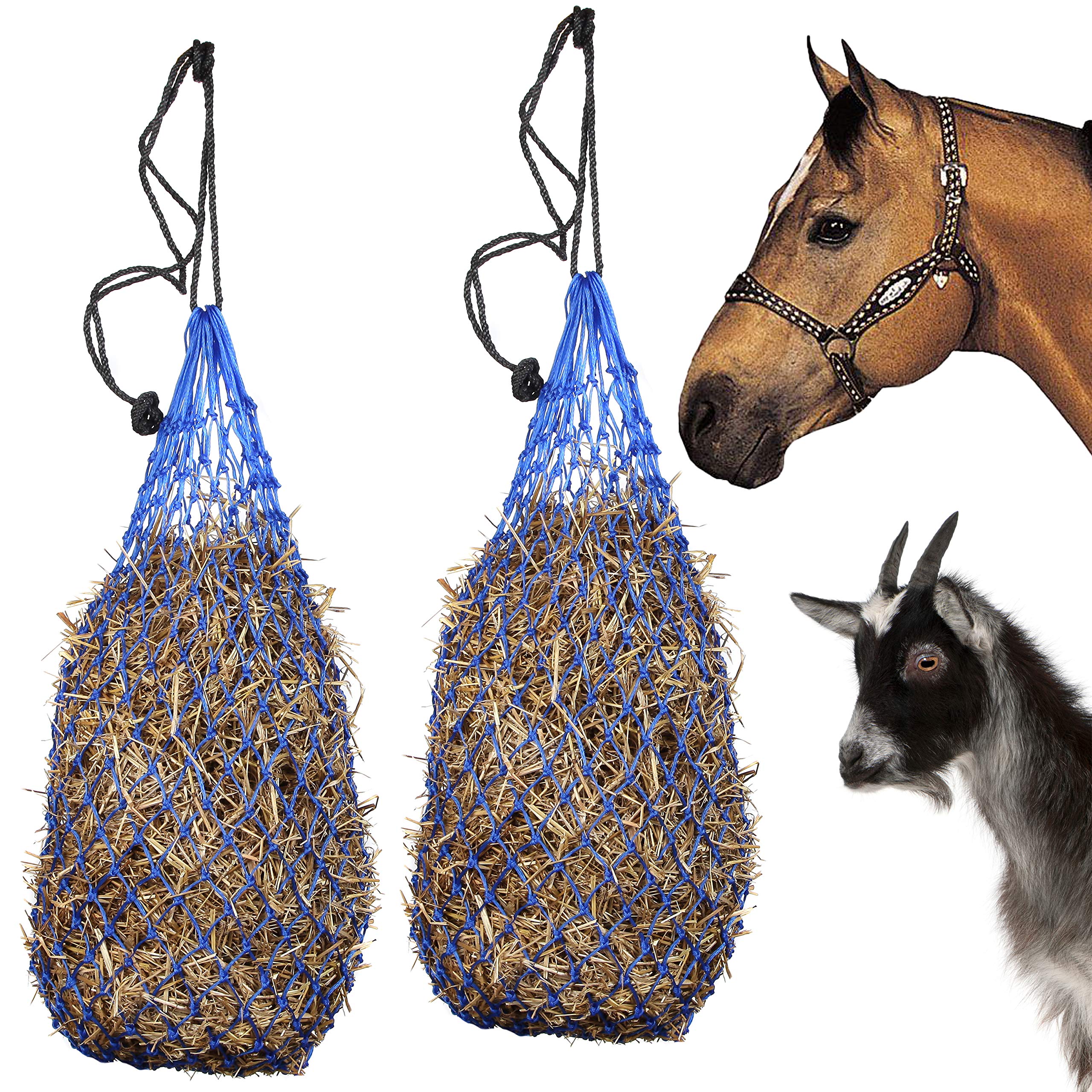Majestic Ally 2 pcs Ultra Slow Feed 1.5"x1.5" Holes 40” Hay Net for Horses and livestocks (Royal Blue) — image 1