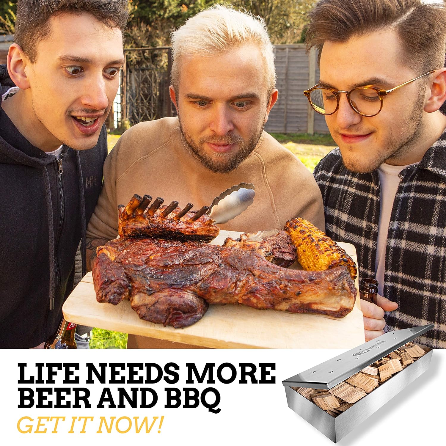 Smoker Box for Wood Chips - Use a Gas or Charcoal BBQ Grill and Still Get That Delicious Smoky Barbecue Flavored Grilled Meat - Hinged Lid for Easy Access (polished finish stainless steel): Kitchen & Dining
