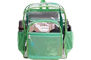 SHYLERO Clear Backpack Heavy Duty has TSA Lock, 2-WAY Zipper. PVC Transparent Backpack Is Extra Large - H18''xW14''xD8 - Green