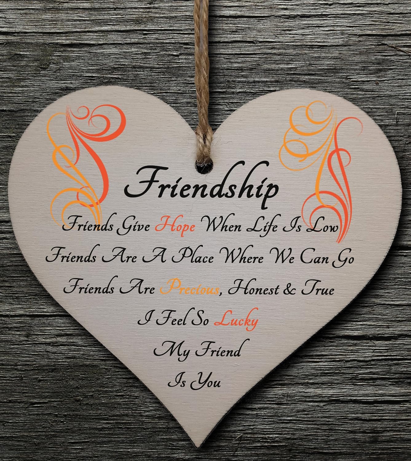 Heart Shaped Friendship Gift Plaque, Sentimental Wooden Hanging Decoration with Twine, Uplifting Quote for Best Friend BFF - Image 3