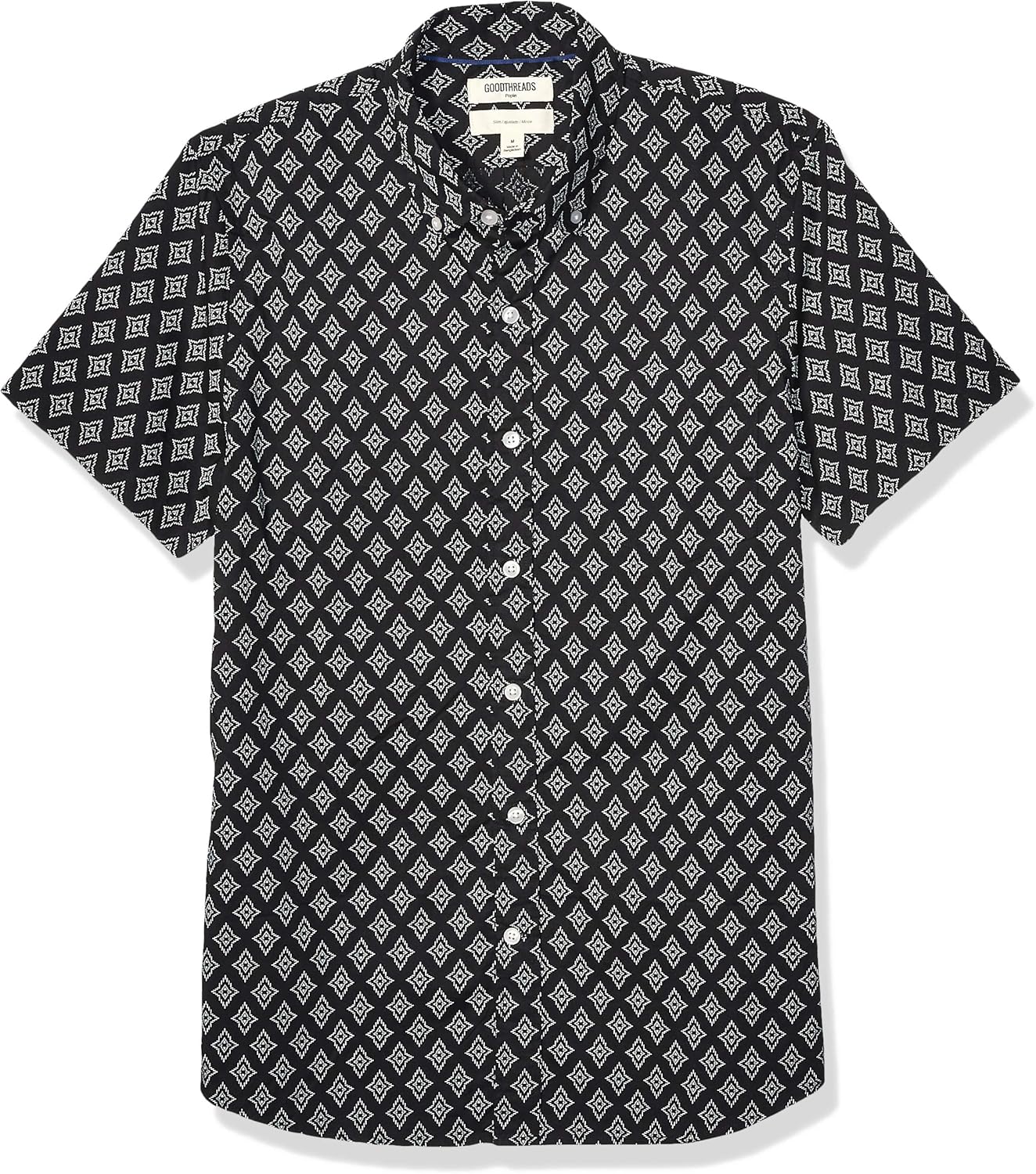  Brand - Goodthreads Men's Slim-Fit Short-Sleeve Printed Poplin Shirt: Clothing