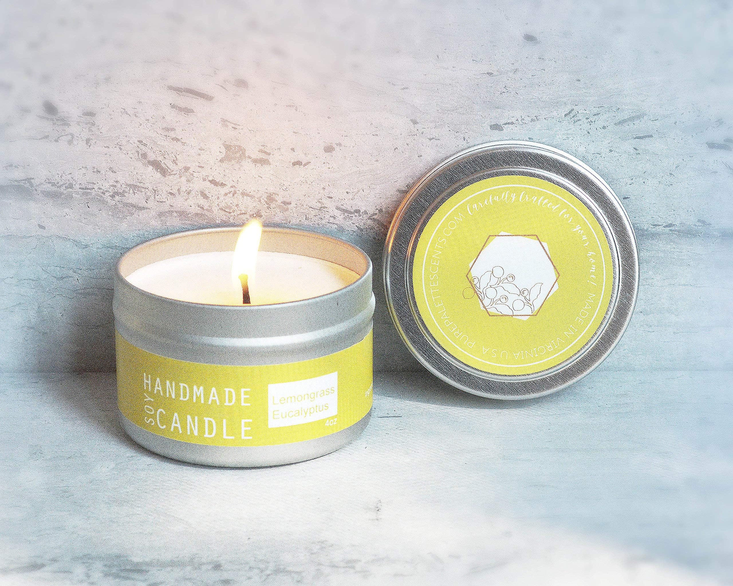 Lemongrass Eucalyptus Spa Aromatherapy Soy Candle Travel Tin 20 Hour Burn Time Handmade in Small Batches
