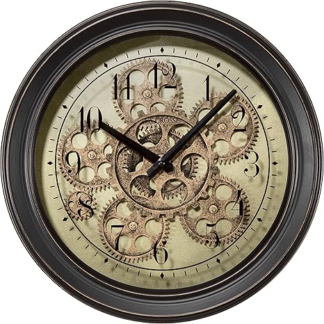 Amazon Com Lacrosse b852 13 In Metal Clock With Working Gears Brown Home Kitchen