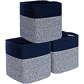MINTWOOD Design 3-Pack 11x11in Woven Cube Storage Bin and Shelf Baskets, Cute Decorative Square Organizer for Closet, Classroom, Bathroom, Dog and Cat Toys, and Books, Navy Blue
