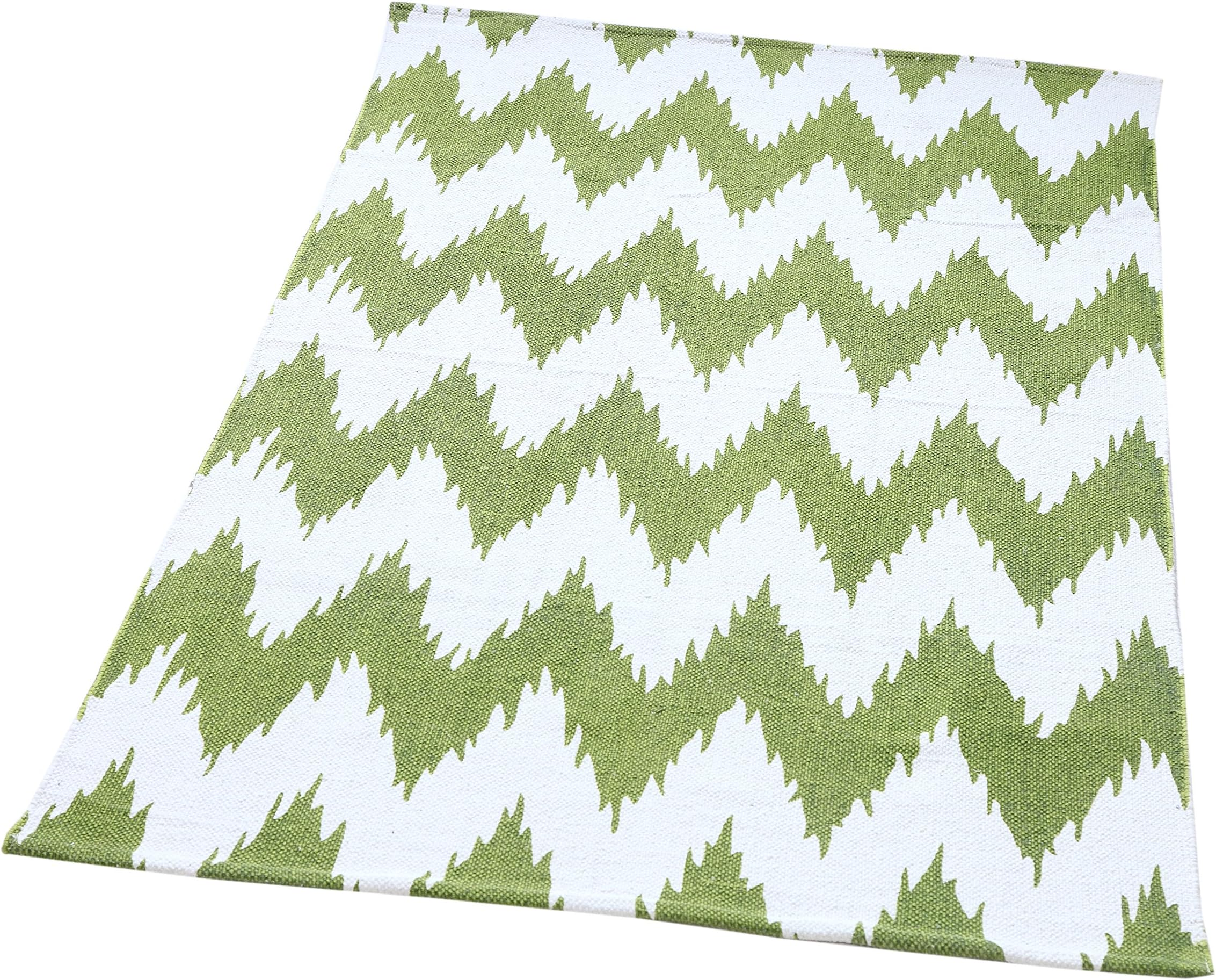 TrendSetter Homez MEGA Sales Lisbon Cotton Rug Chevron Pattern Design 4 x 6 Ft Hand Woven Flat Weave Area Rug (Green)