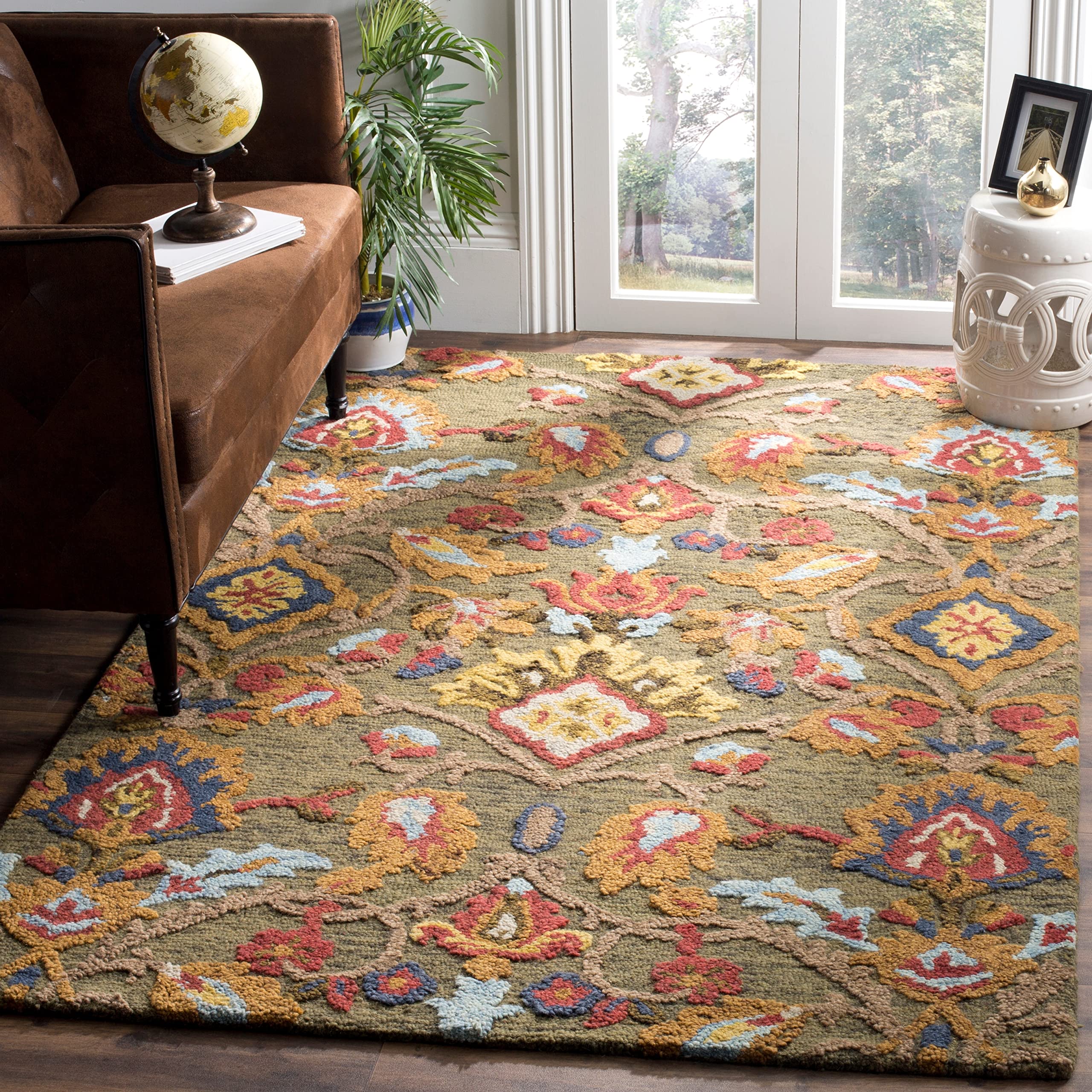 SAFAVIEH Blossom Collection 3′ x 5′ Green/Multi BLM402B Handmade Premium Wool Area Rug