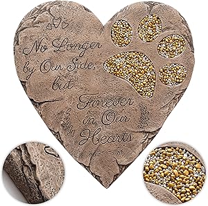 Obsi Pet Memorial Stone - Brown | Dog or Cat Garden Stone Heart Paw Print | Headstone Memory Gifts for Pet Loss