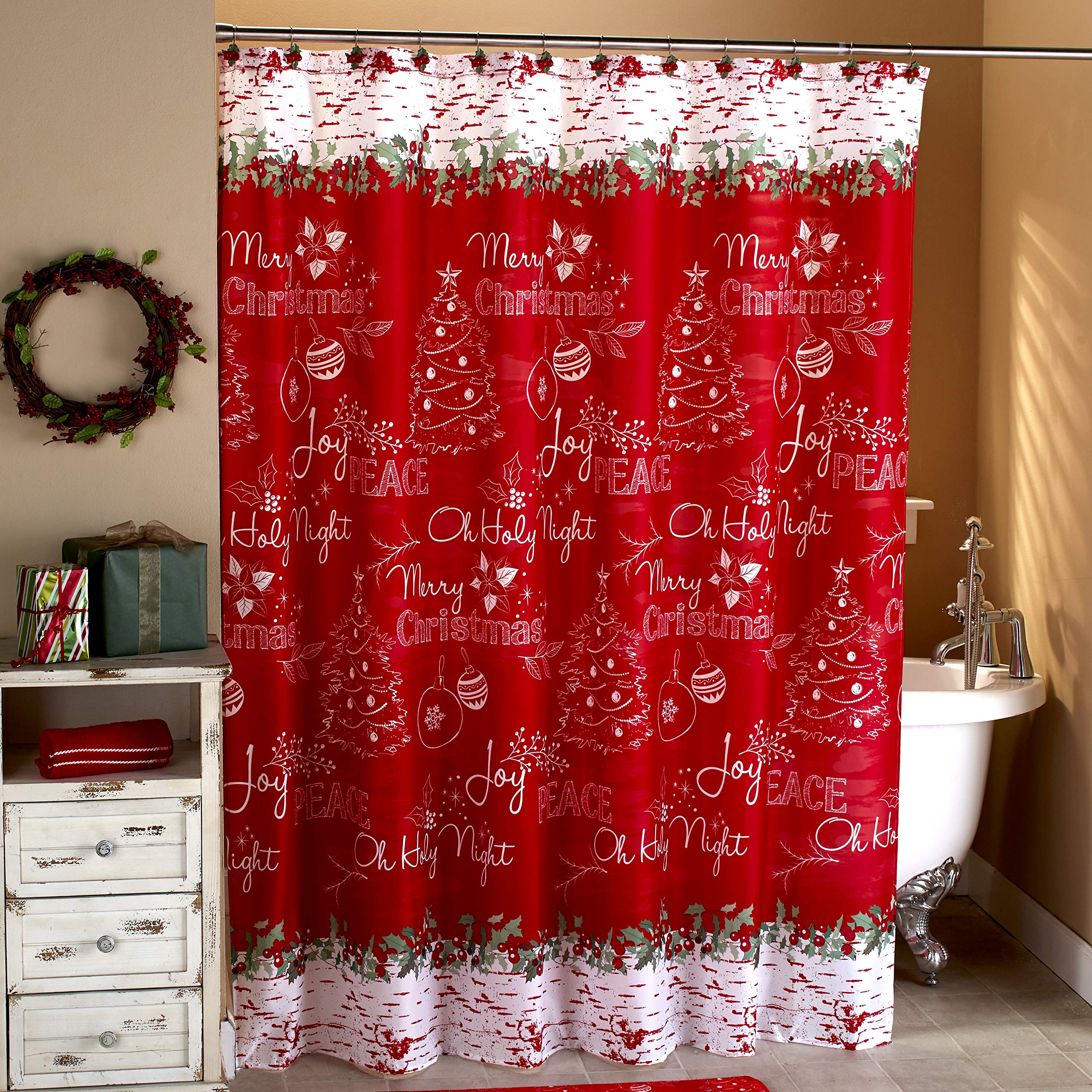 The Lakeside Collection Chalkboard-Look Holiday Shower Curtain
