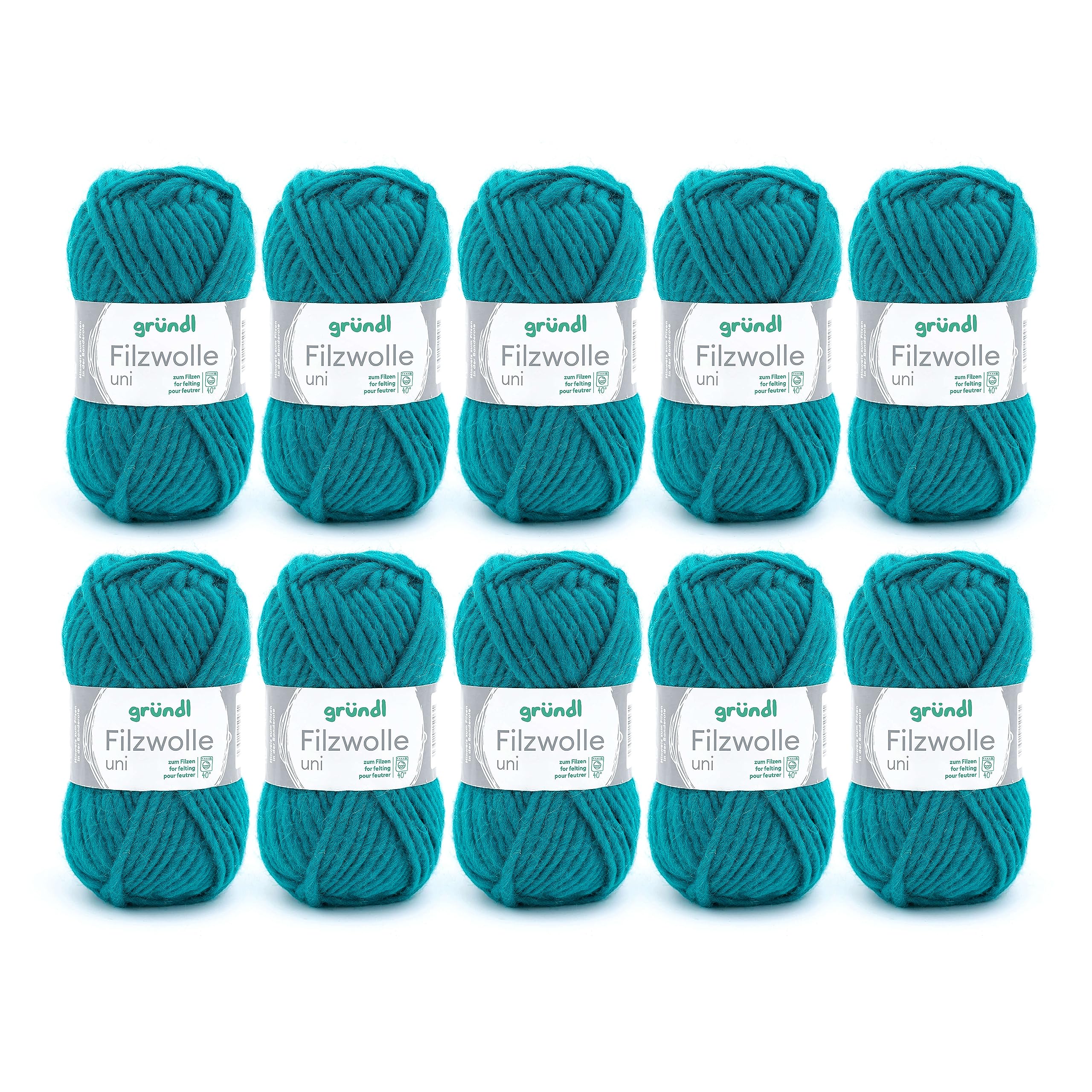 Gründl Wool Uni, package: 10 balls à 50 g, wool, petrol, 31 x 32 x 7.5 cm