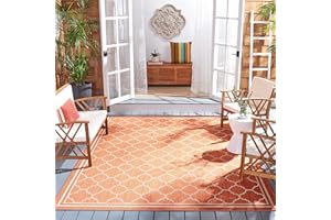 SAFAVIEH Courtyard Collection 7'10" Square Terracotta / Bone CY6918 Trellis Indoor/ Outdoor Waterproof Easy-Cleaning Patio Backyard Mudroom Area-Rug