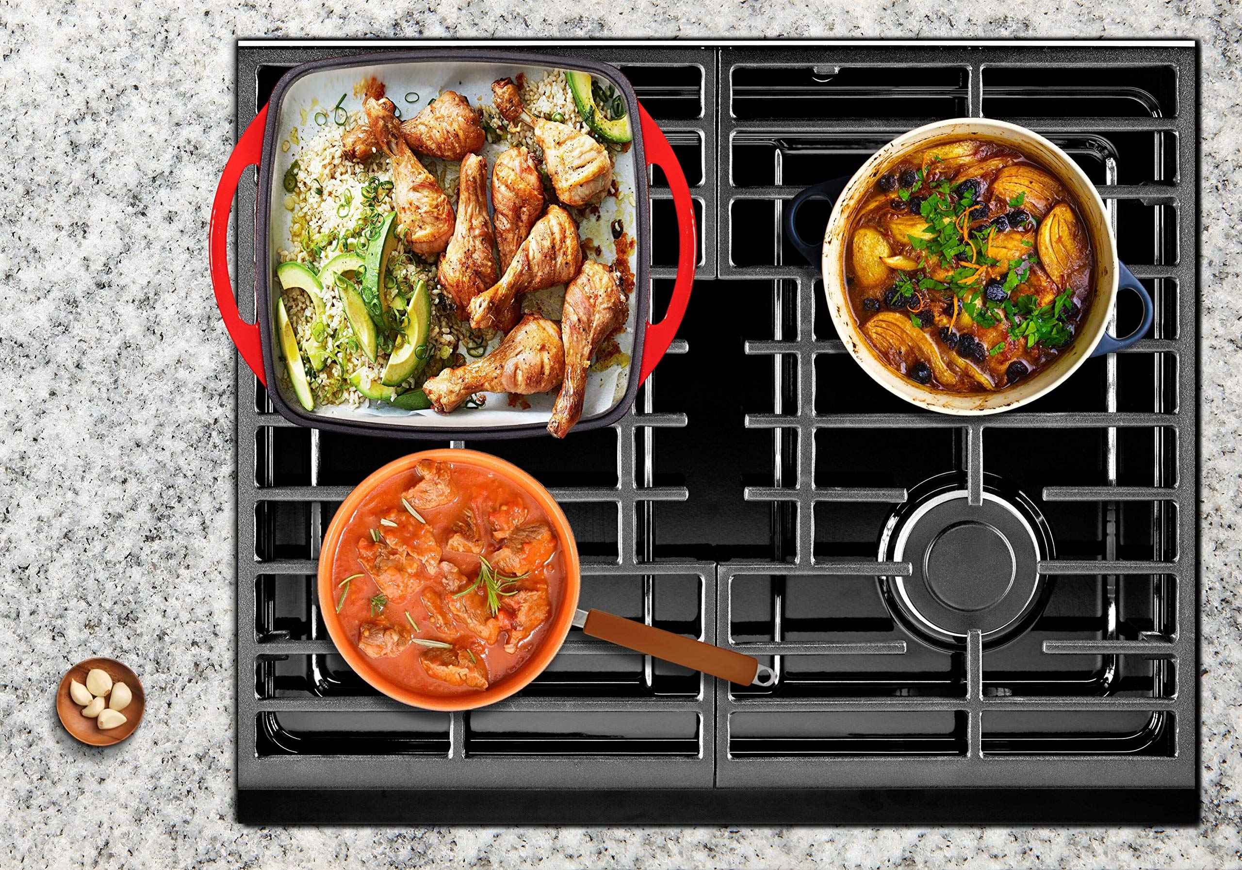 Bruntmor 2-in-1 Square Enameled Cast Iron Dutch Oven Baking Pan and Gridle Lid with Dual Handles, Cast Iron Skillet lid, Coating Gridle for Baking, Bacon,Steaks - Red
