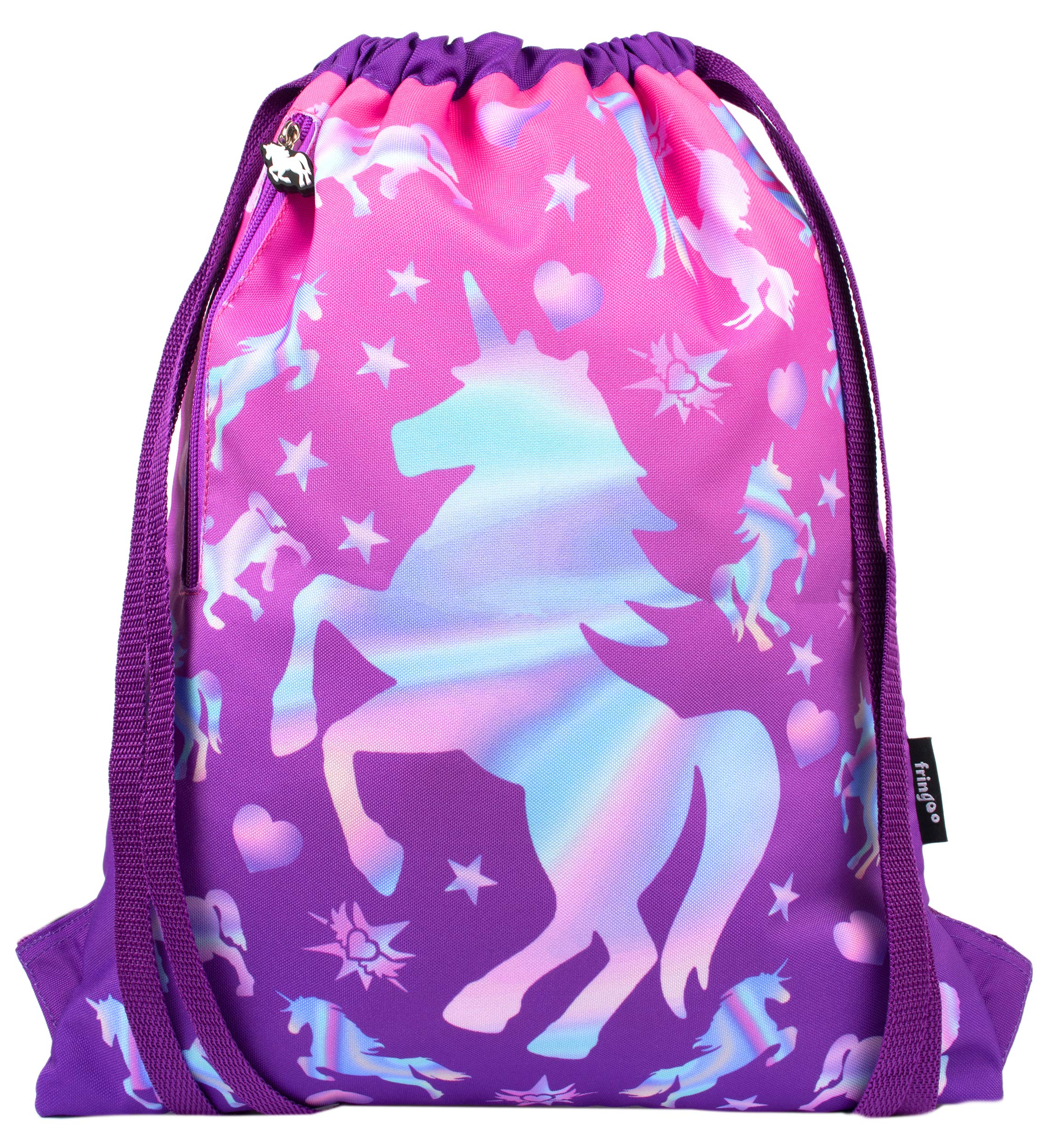 Fringoo - Drawstring Bag for Kids | Perfect for School, PE Kit, Swimming or Sports | 1.5 cm Straps for Comfort, purple, L