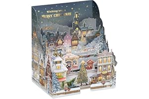 American Greetings Pop Up Christmas Card, Magic Moments Displayable 3D Wintery Christmas Village Scene-Designed by Jacquie Lawson (And Happy New Year)