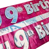 OakTree 9ft Banner Happy 9th Birthday Pink holographic Party Decor view 2