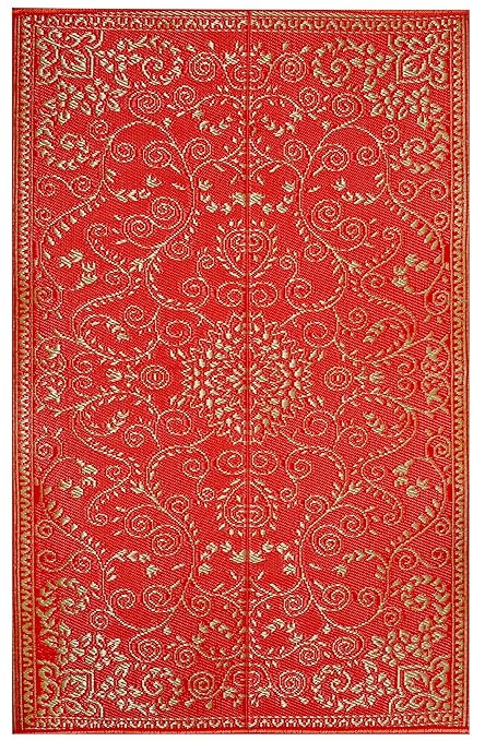 Sapana Mats Murano - Enchanting Red & Gold Plastic Floor Mat Plastic Chatai (4 X 6) Medium