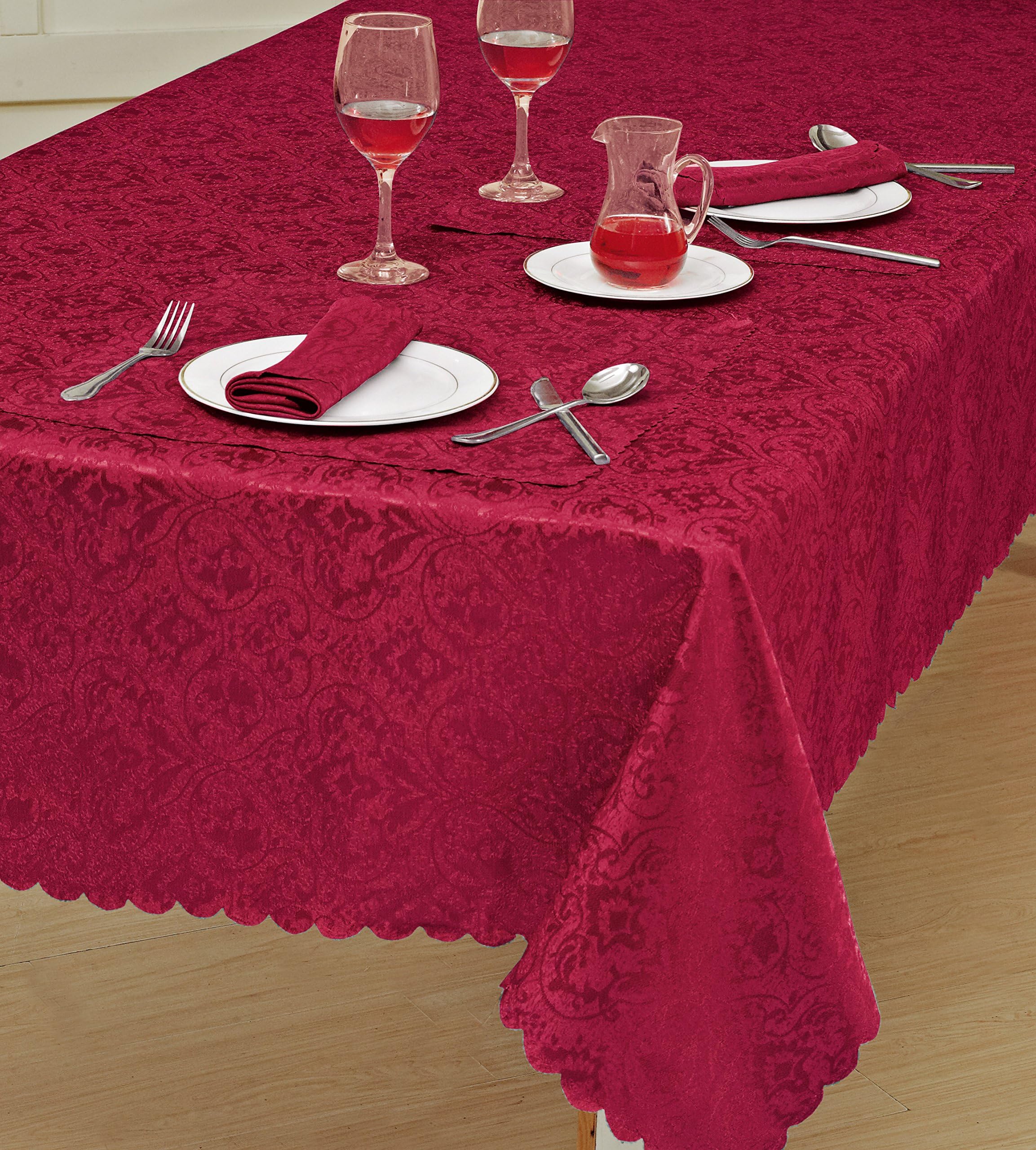 TOP QUALITY JACQUARD DAMASK TABLECLOTHS,RUNNER,NIPKIN,ALL COLOURS,SIZES & SHAPES (52”x90” (132x228 cm), RED)