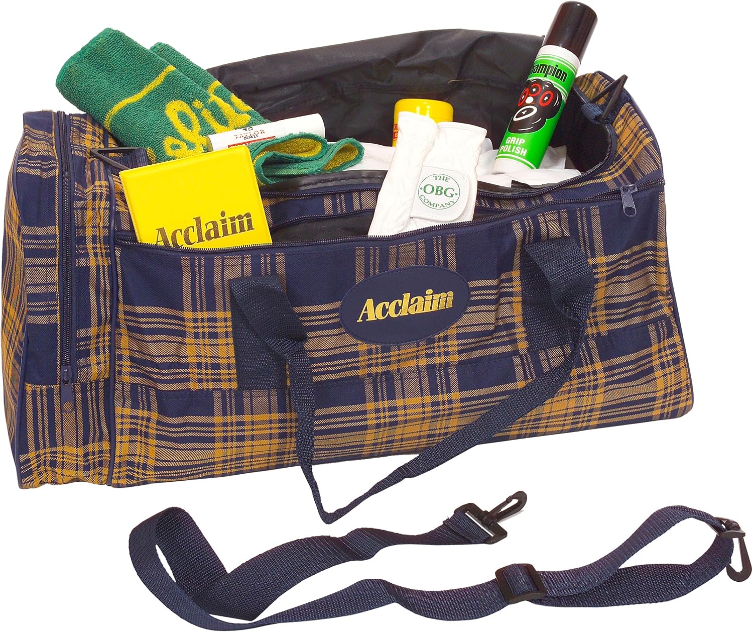 Acclaim Turnberry Sports Training Team Kit School Duffle Gym Bag Large Travel Weekend Holdall With End Pocket 54cm x 28cm x 24cm Navy Blue Yellow Tartan Fabric - Image 4