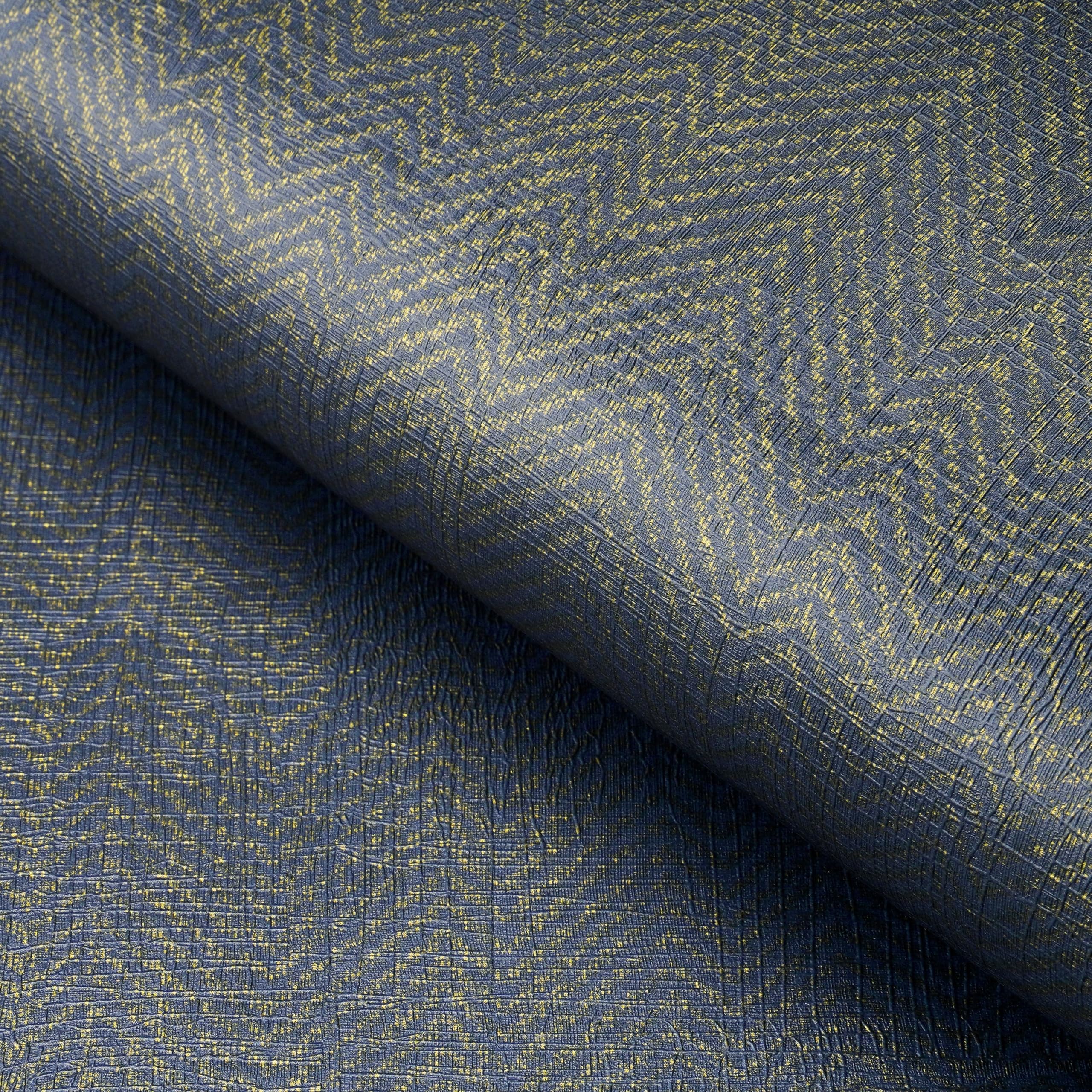 FunStick 60CMx5M Peel and Stick Wallpaper Navy Blue Wallpaper for Living Room Blue and Gold Patterned Sticky Back Plastic for Furniture Shleves Blue Vinyl Wrap for Kitchen Cupboards Worktop Vinyl