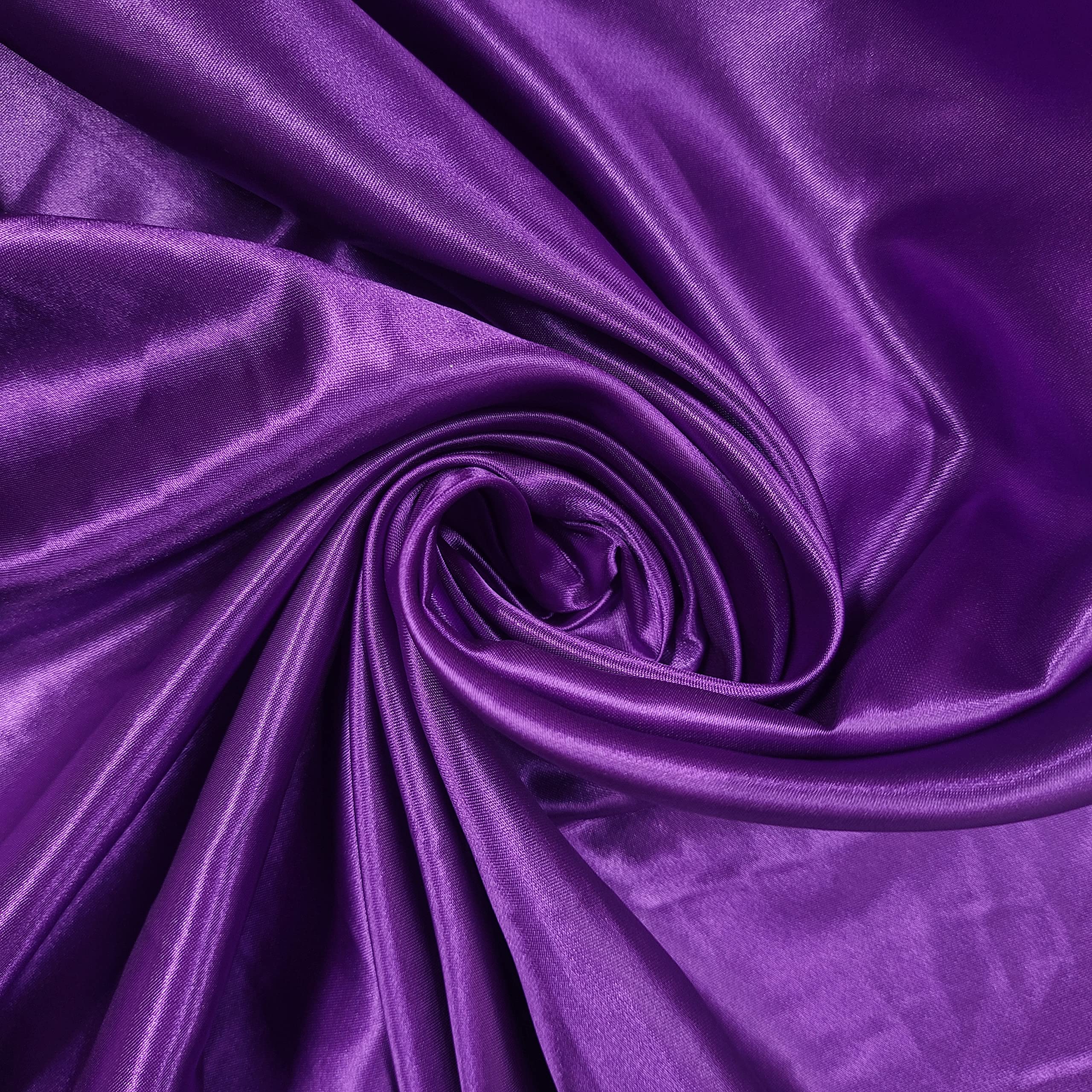 58"/150cm Wide Plain Poly Silk Satin Fabric (Available in 20+ Colours & Various Lengths) (Purple, 1 Meter (PRE Cut))