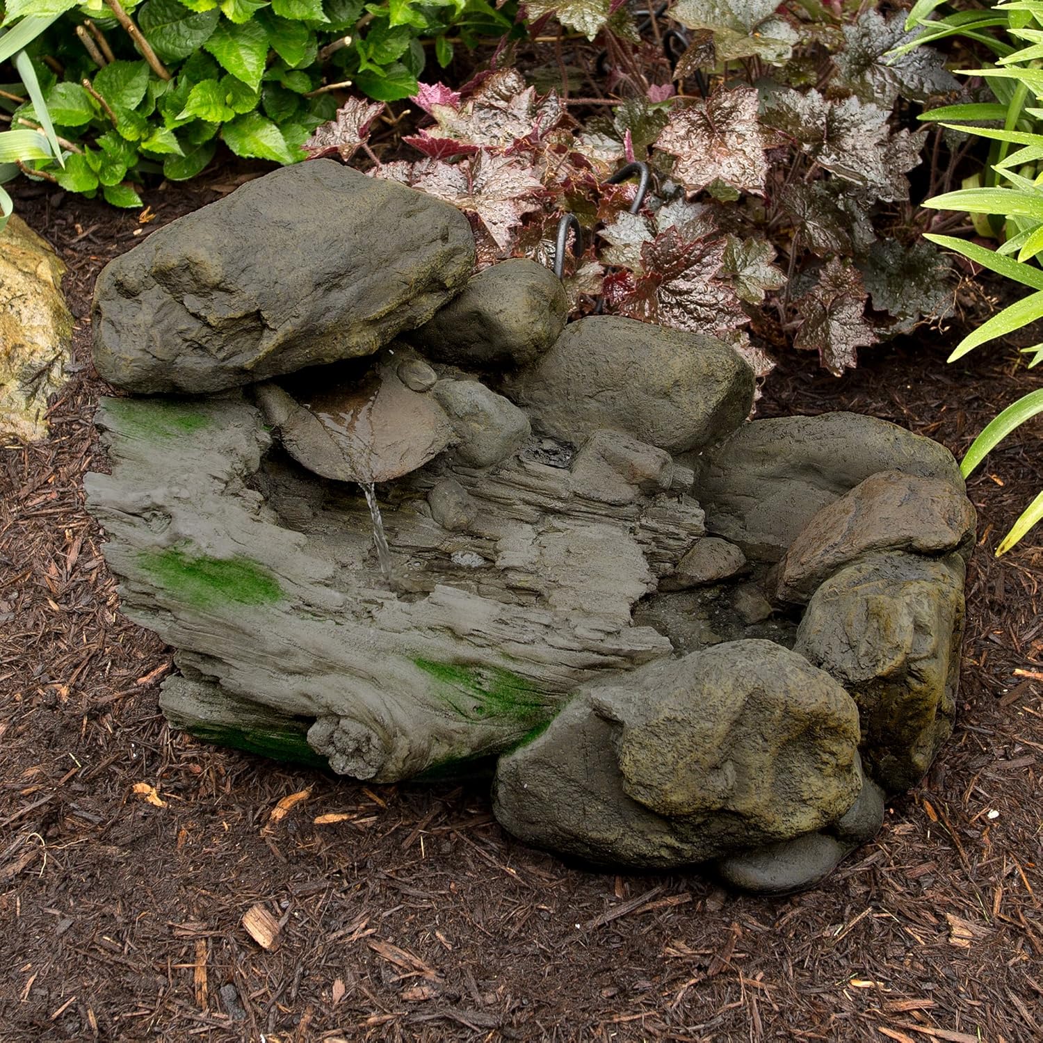 Outdoor Water Fountain With Stone Waterfall, Natural Looking Rock and Soothing Sound for Decor on Patio, Lawn and Garden By Pure Garden : Free Standing Garden Fountains : Garden & Outdoor