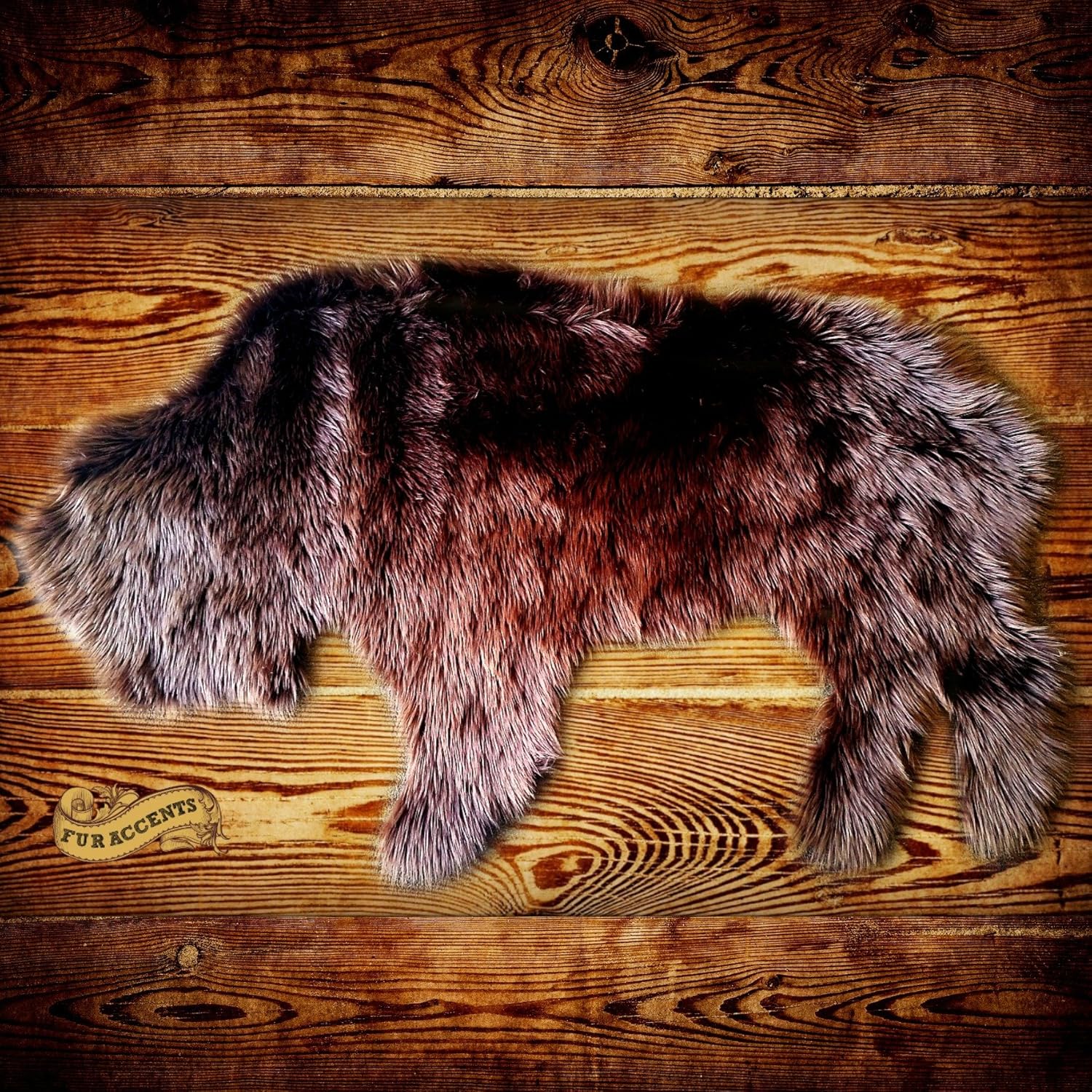 FUR ACCENTS Premium Faux Fur Buffalo Area Rug /5' Art Rug Collection Pelt Design
