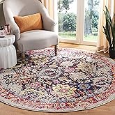 SAFAVIEH Monaco Collection Area Rug - 6'7" Round, Grey & Multi, Oriental Abstract Distressed Design, Non-Shedding & Easy Care