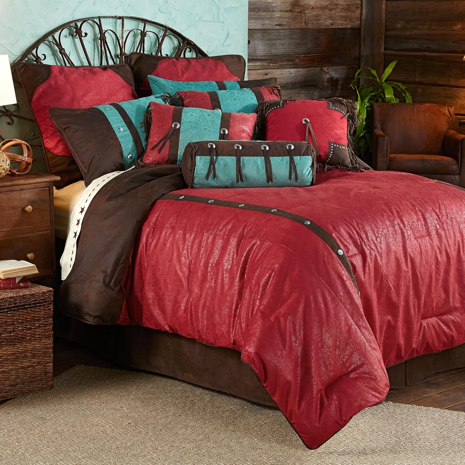 Amazon Com Hiend Accents Cheyenne Faux Leather Western Comforter
