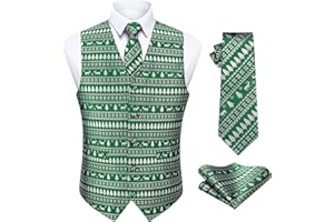 Enlision Mens Christmas Suit Vest Xmas Holiday Tree Snowflake Vest Tie Pocket Square Set Jacquard Waistcoat Party