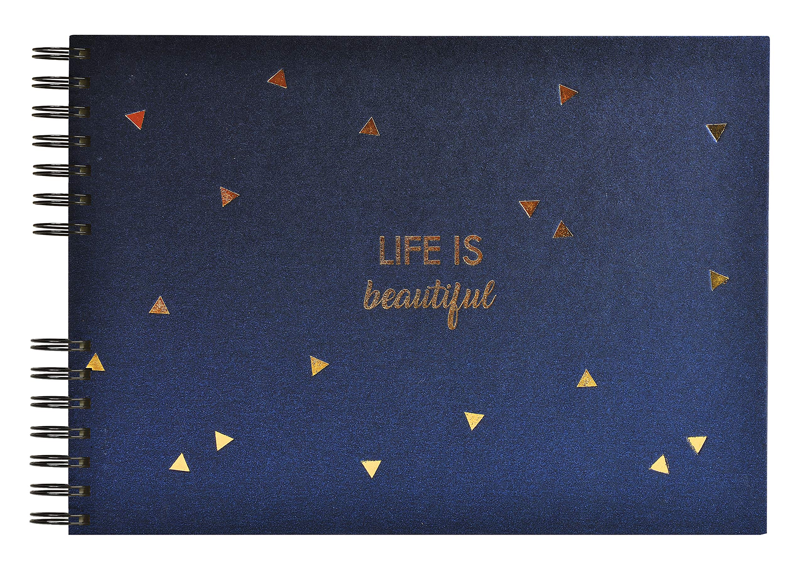 Exacompta - Ref 16452E - Life is Beautfiul Wirebound Photo Album - 320 x 220mm in Size, 50 Black Card Pages, Holds Up To 100 Photos - Navy Coloured Cover