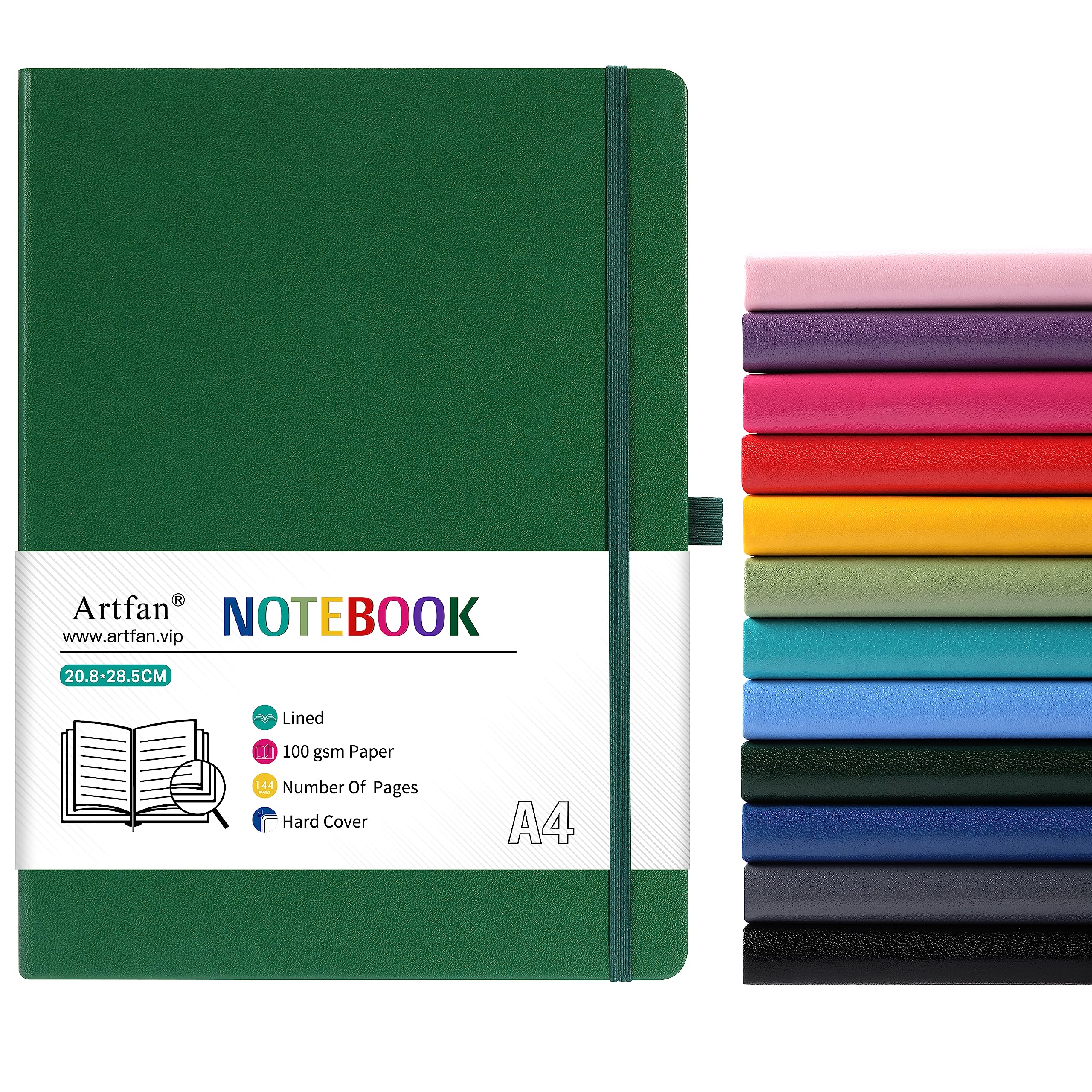 Artfan Notebook A4 - A4 Notebook with Premium Paper, Faux Leather Classic Writing Notebook Journal, 8.35" X 11.45", Hardcover, Dark Green… — image 1