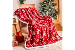 Ramees Christmas Throw Blanket, Christmas Decorations Blankets and Throws, Fuzzy Cozy Soft Warm Fleece Sherpa Winter Holiday Blanket for Bed Couch Sofa Reindeer Snowflakes