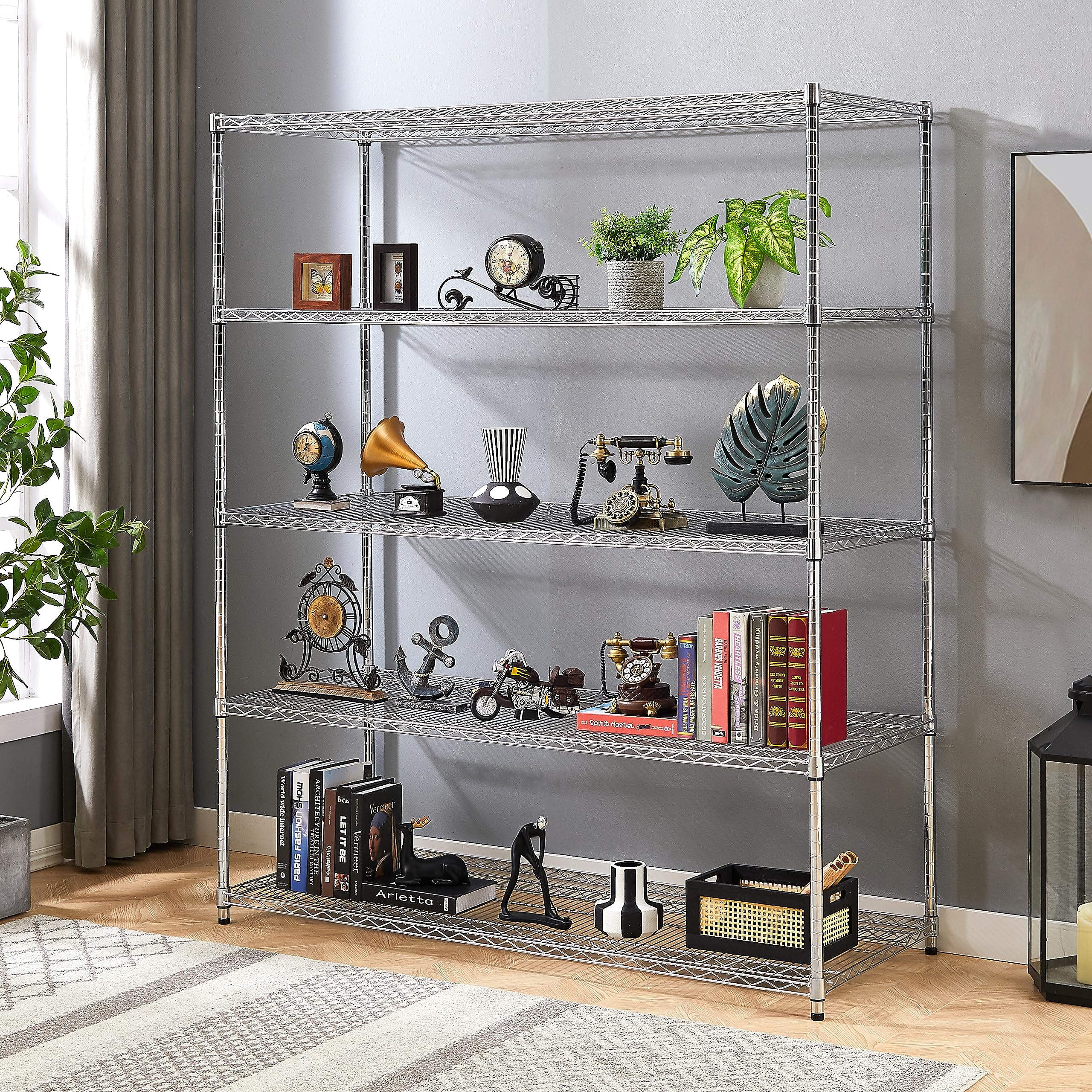 Elevon 5-Shelf Adjustable, Heavy Duty Storage Shelving Unit with Wheels ...