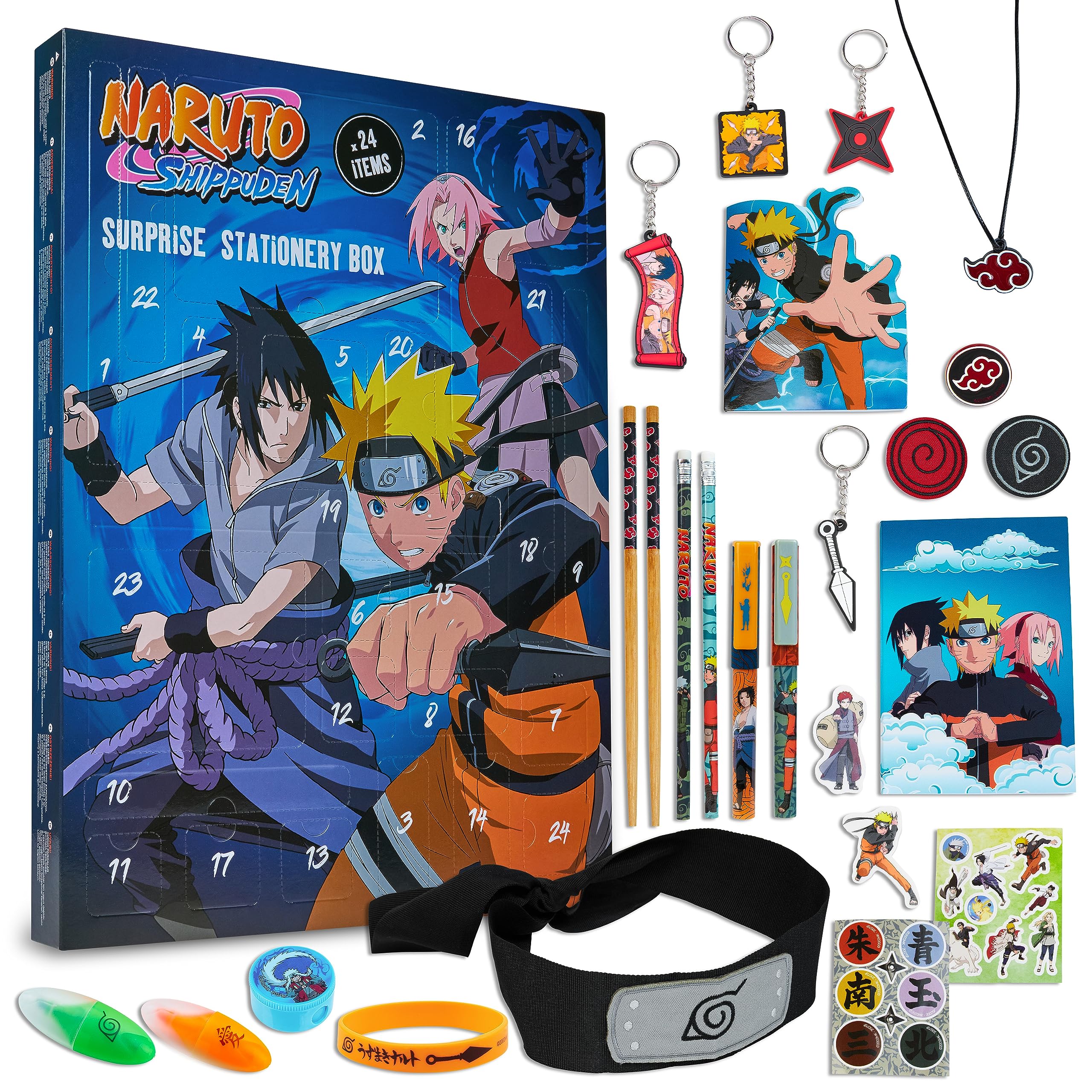 Naruto Advent Calendar 2023 Kids - Anime Stationery Countdown Calendars, Keyrings and Gadgets - Gifts for Kids, Blue