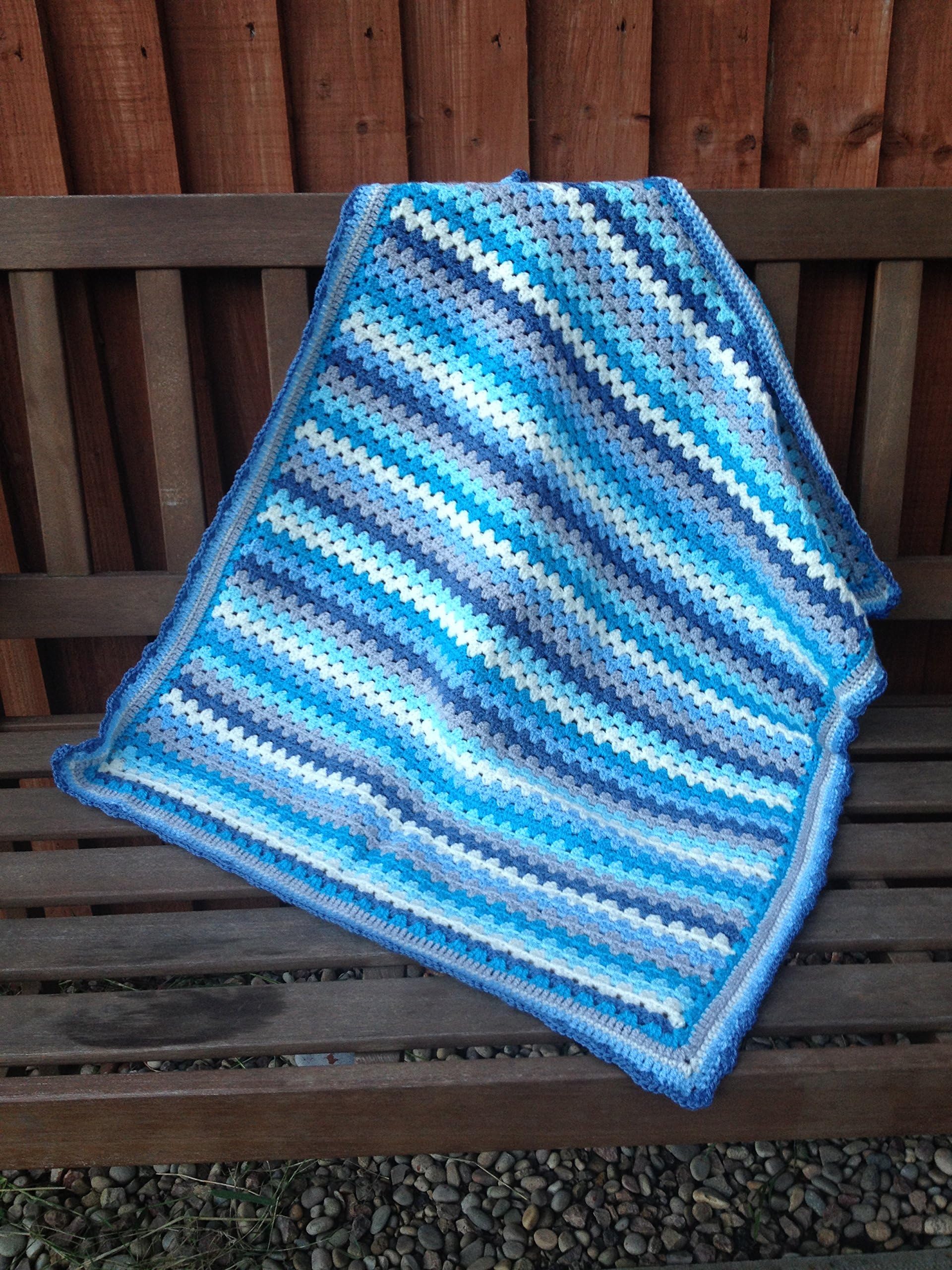 Granny Stripe Crochet Blanket kit in Various Sizes - 'Little Boy Blue' (Stroller)
