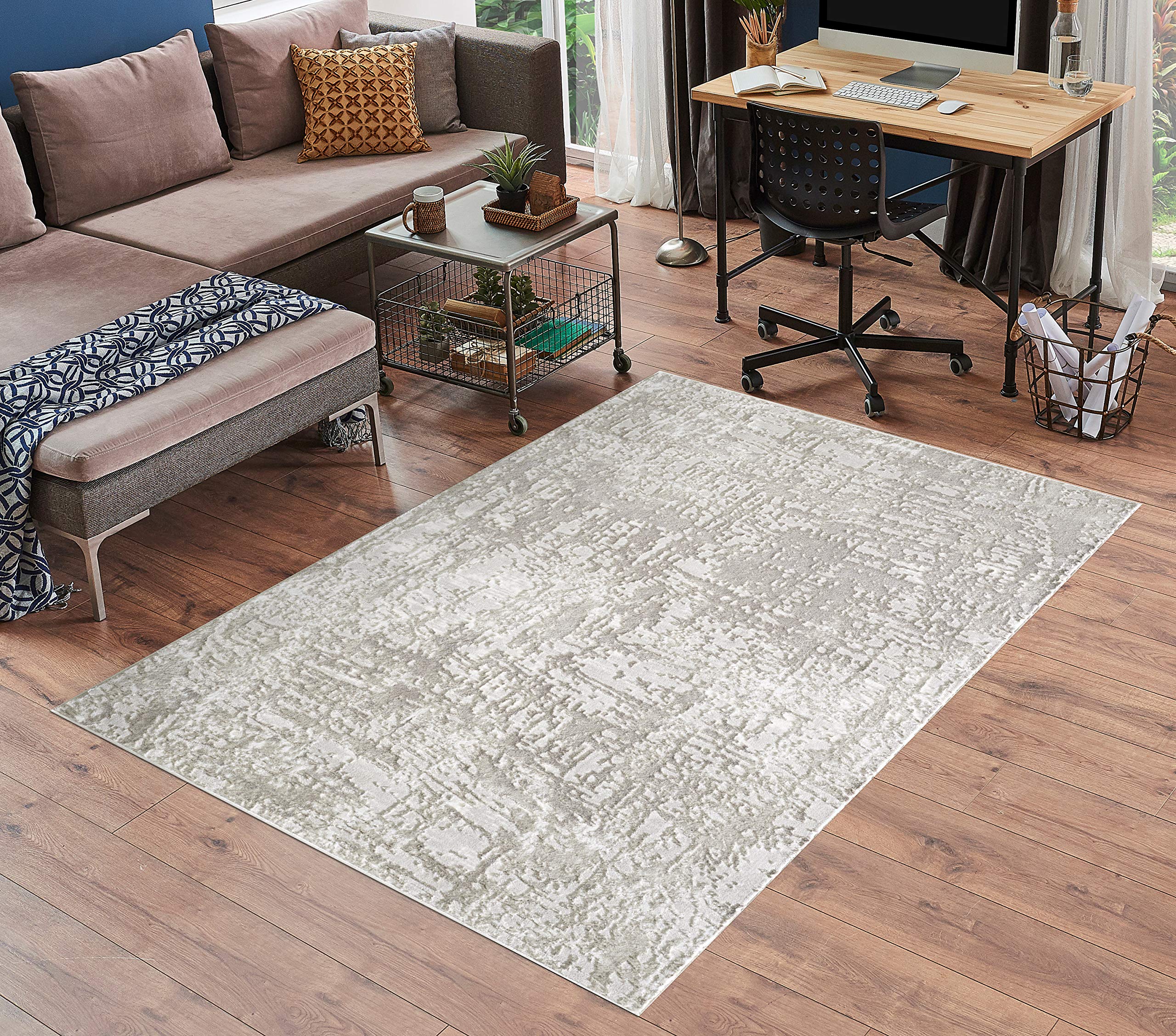 Serdim Rugs Serenity Modern Abstract Graffiti Contemporary Area Rugs, polyester, Stone, 60x110cm (2'x3'7")