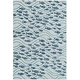 Rugs.com Outdoor Coastal Collection Rug – 4x6 Blue Flatweave-Pile Rug Perfect for Entryways, Kitchens, Breakfast Nooks, Accen