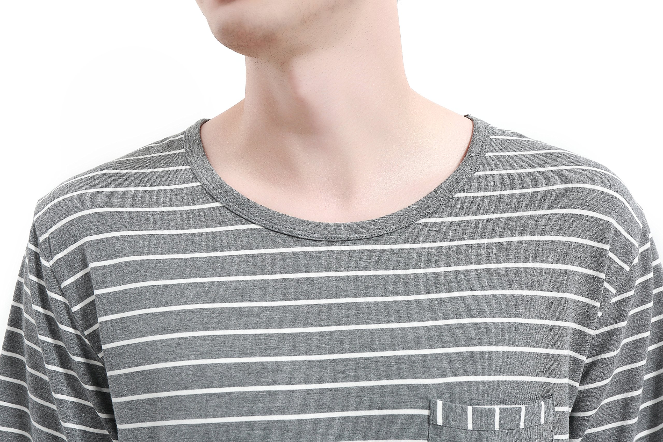 Suntasty Men\'s Summer Sleepwear Striped Short Sleeve Pajama Shorts and Top Set(Grey,L,1001M)