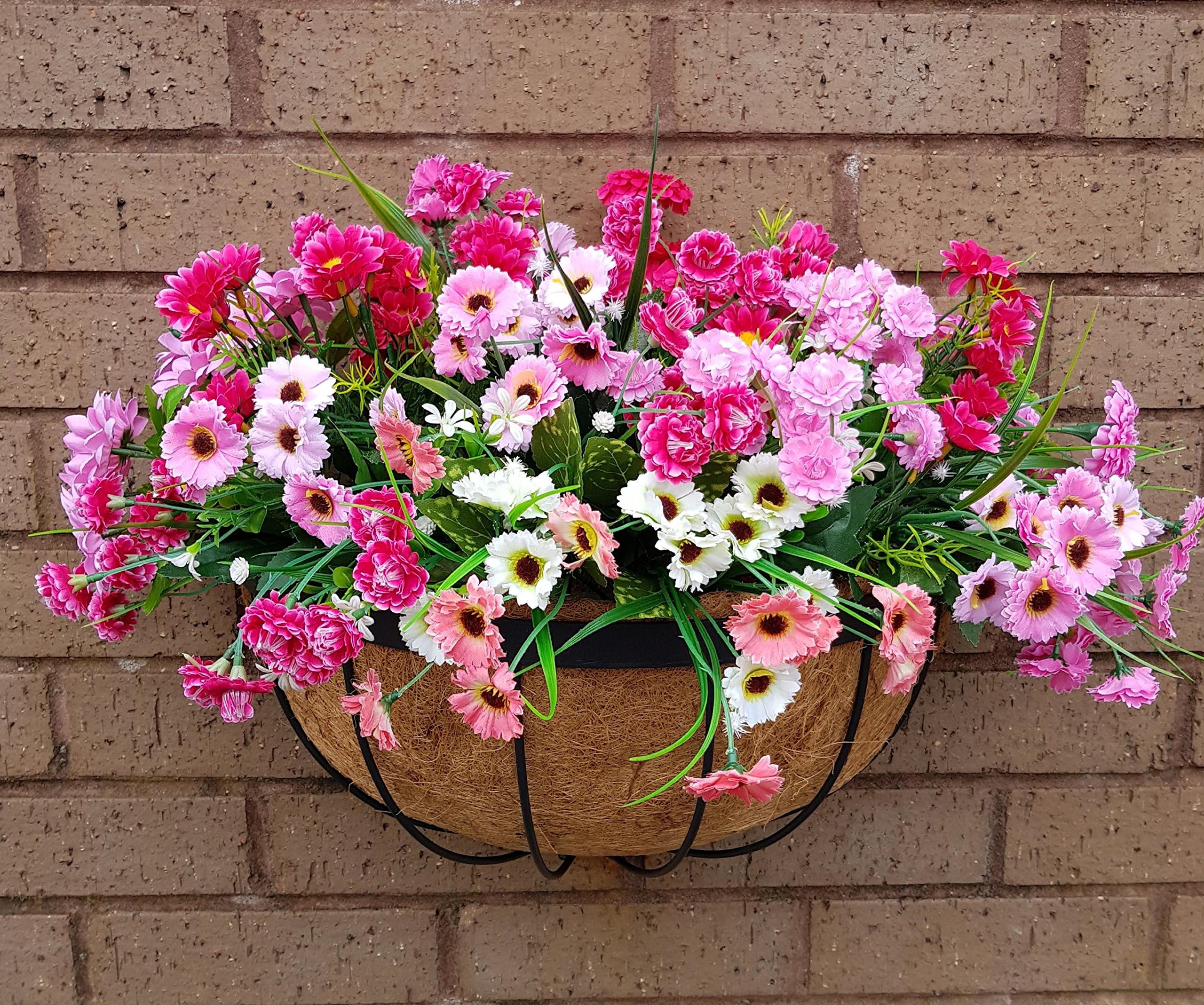 Eternal Bloom Artificial Flowers Pink and Magenta 16 inch Iron Hay Rack Planter, Planter hay Rack Wall Mounted and Bark
