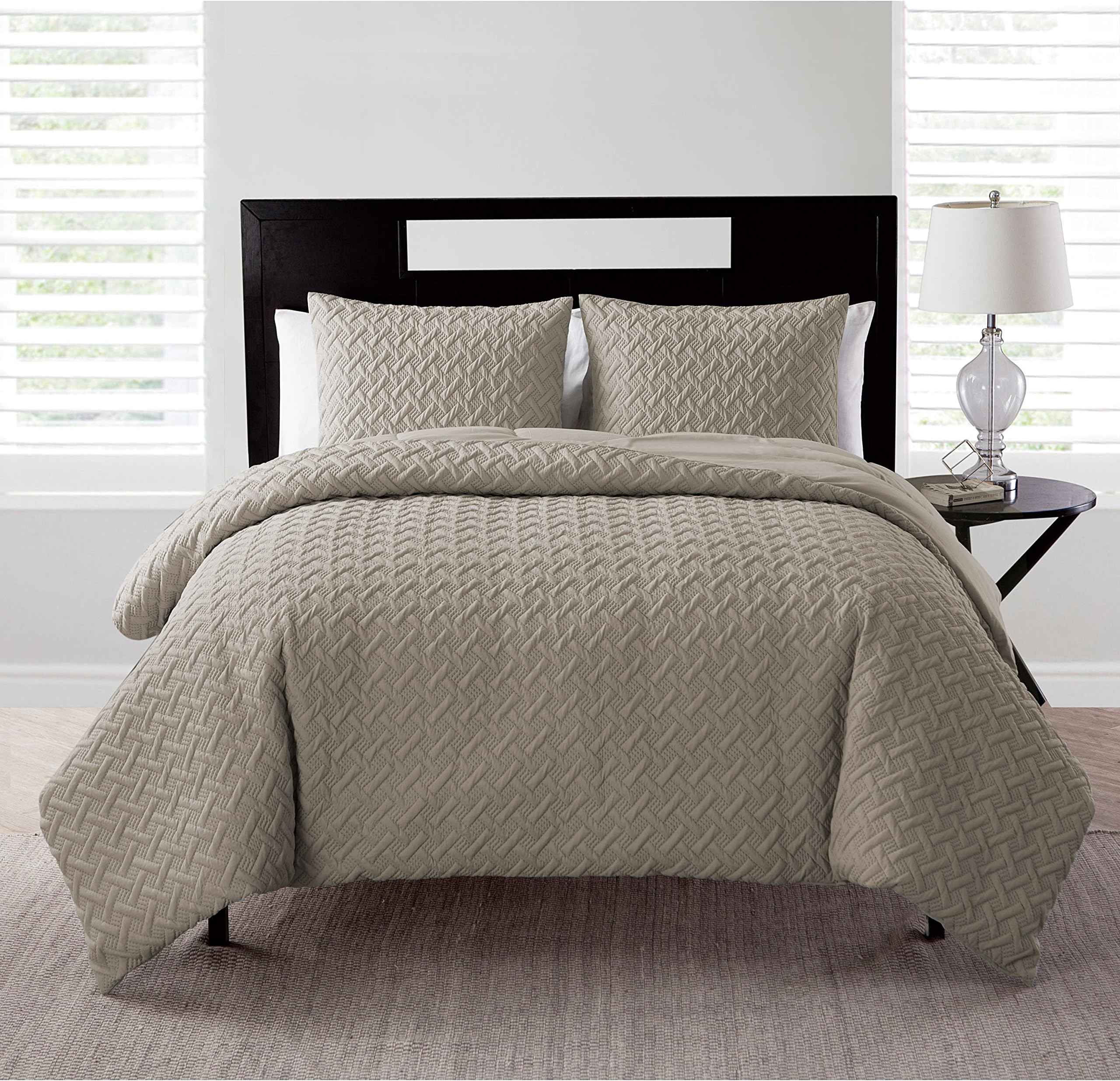 VCNY Home - Full Comforter Set, Lightweight 3-Piece Bedding with Matching Shams, Stylish Room Decor (Nina Taupe, Full/Queen)