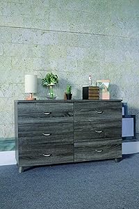 Smart Home Y1604 Mid Century Modern 6-Drawer Dresser, Distressed Grey Color, Dresser for Bedroom