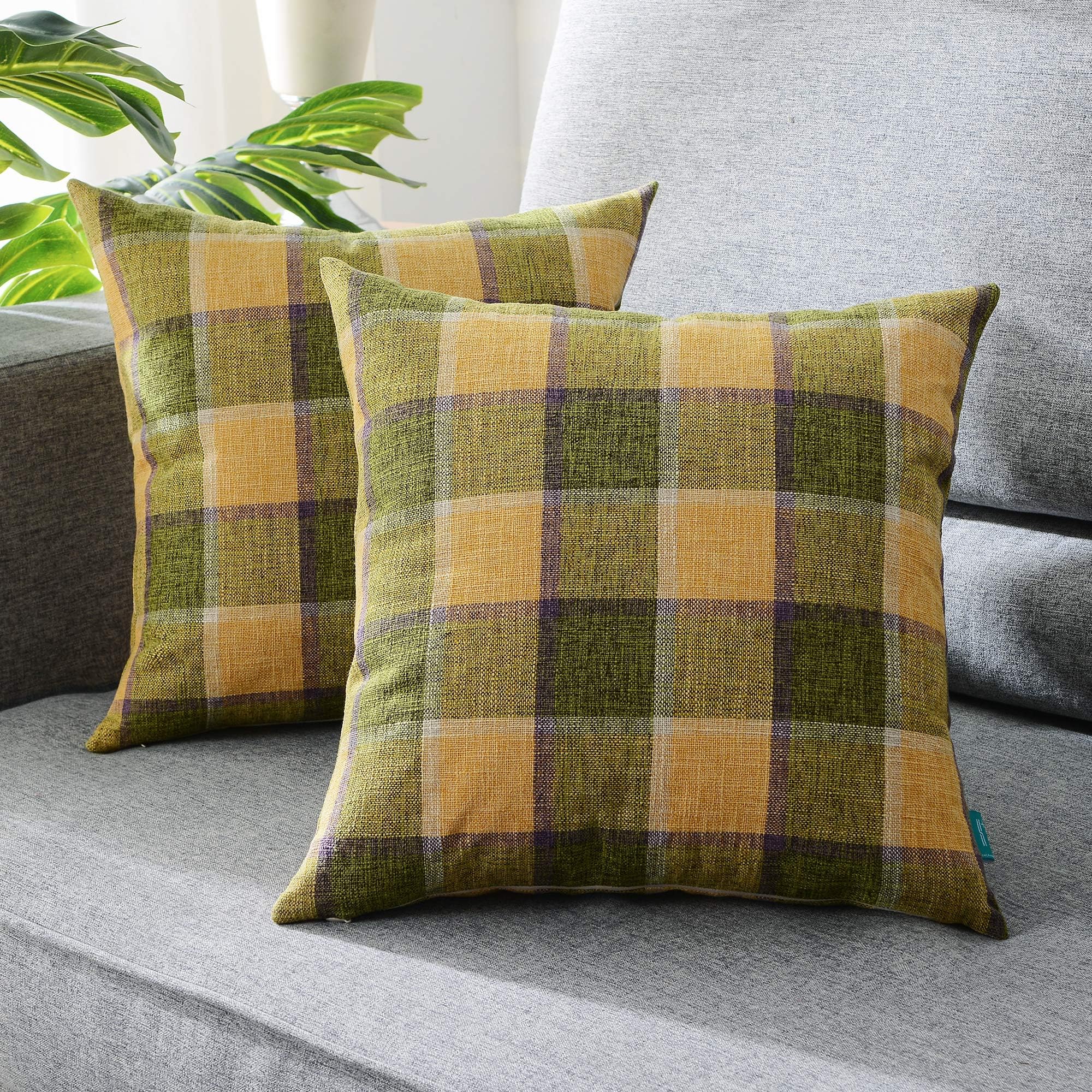 HPUK Pack of 2, Classic Buffalo Check Plaid Throw Pillow Cover Tartan Plaid Decorative Cushion Pillowcase for Couch Sofa Bed Office Living Room, 17 x 17, Green