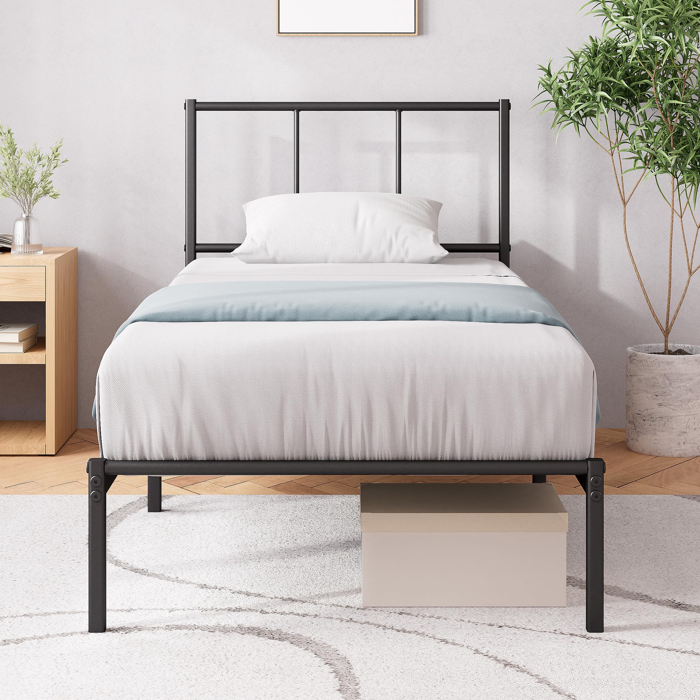 Zinus Bettgestell Justin 190 x 90 cm – Metall – Schwarz – Kopfteil – einfache Montage – Höhe 30 cm – Stauraum unter dem Bett – modernes Design