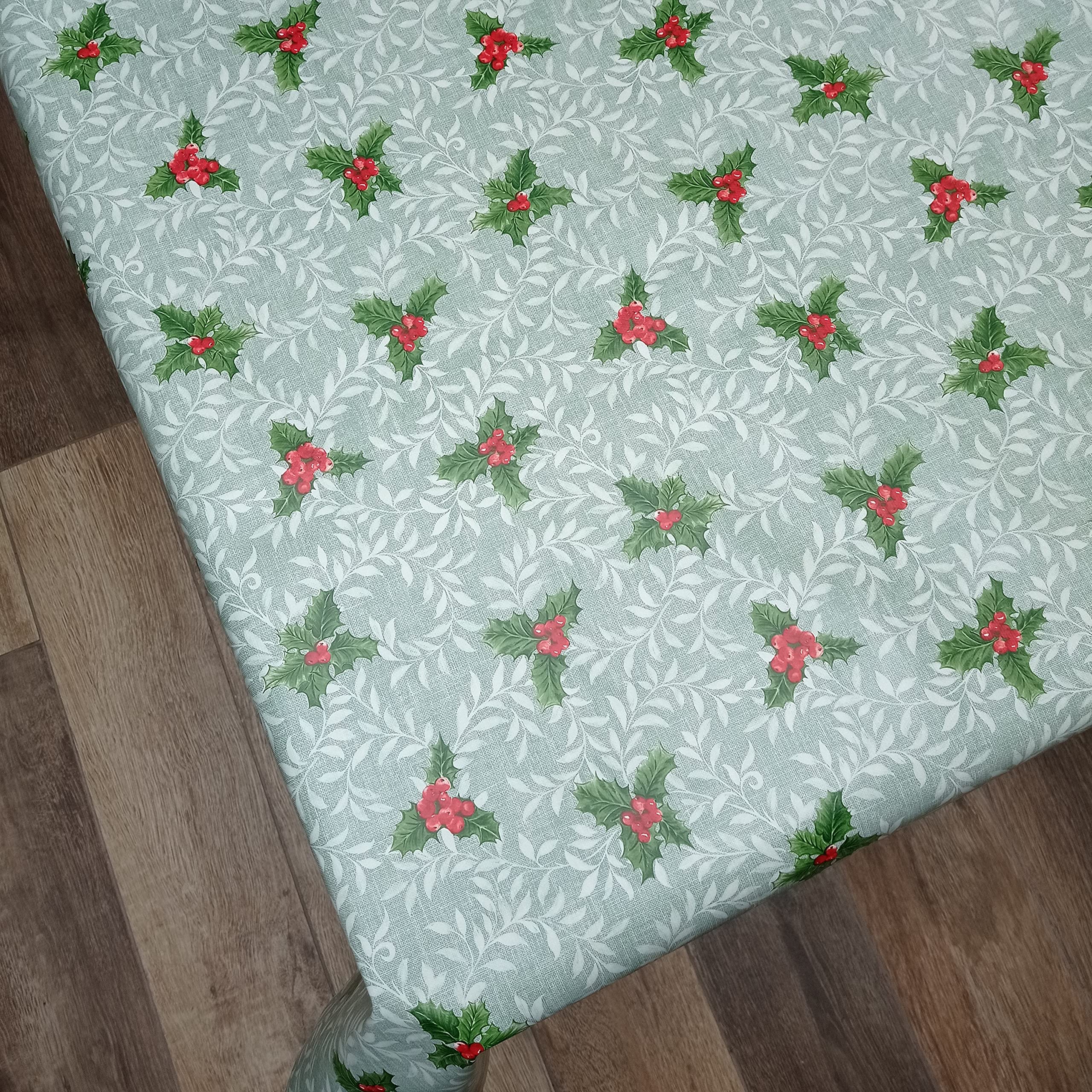 Karina Home Christmas Holly PVC Vinyl Wipe Clean Oilcloth Tablecloth (Duckegg Green, 200cm x 140cm)